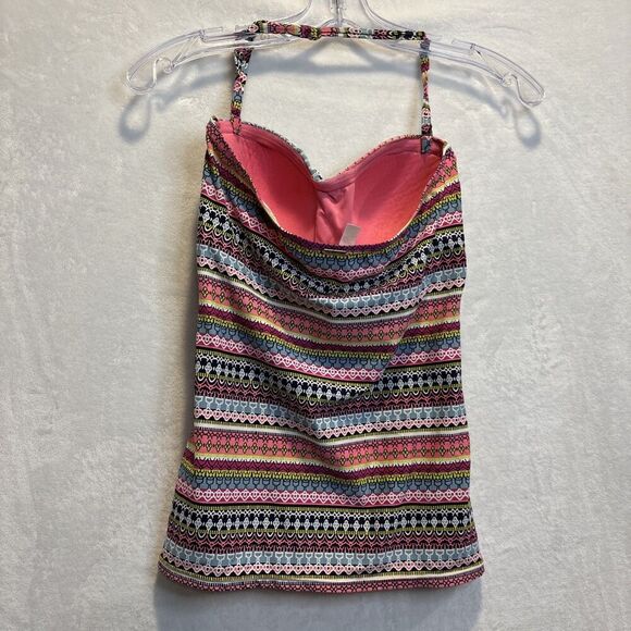 Anne Cole Twist Front Geometric Stripe Swim Bandeau Tankini Top Small Beach Pool - Picture 5 of 9